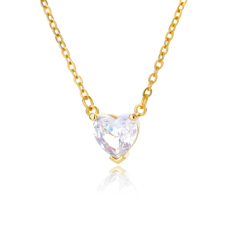 Goth Heart Necklace for Women Friend Gold Color Stainless Steel Chain Pink Zircon Heart Couple Pendant Necklace Wedding Jewlery