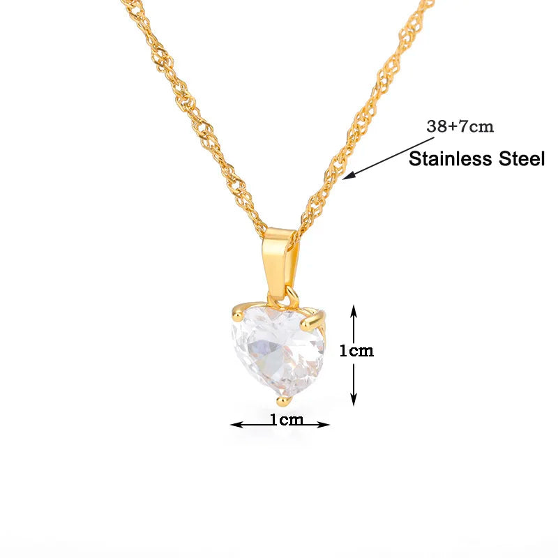 Goth Heart Necklace for Women Friend Gold Color Stainless Steel Chain Pink Zircon Heart Couple Pendant Necklace Wedding Jewlery