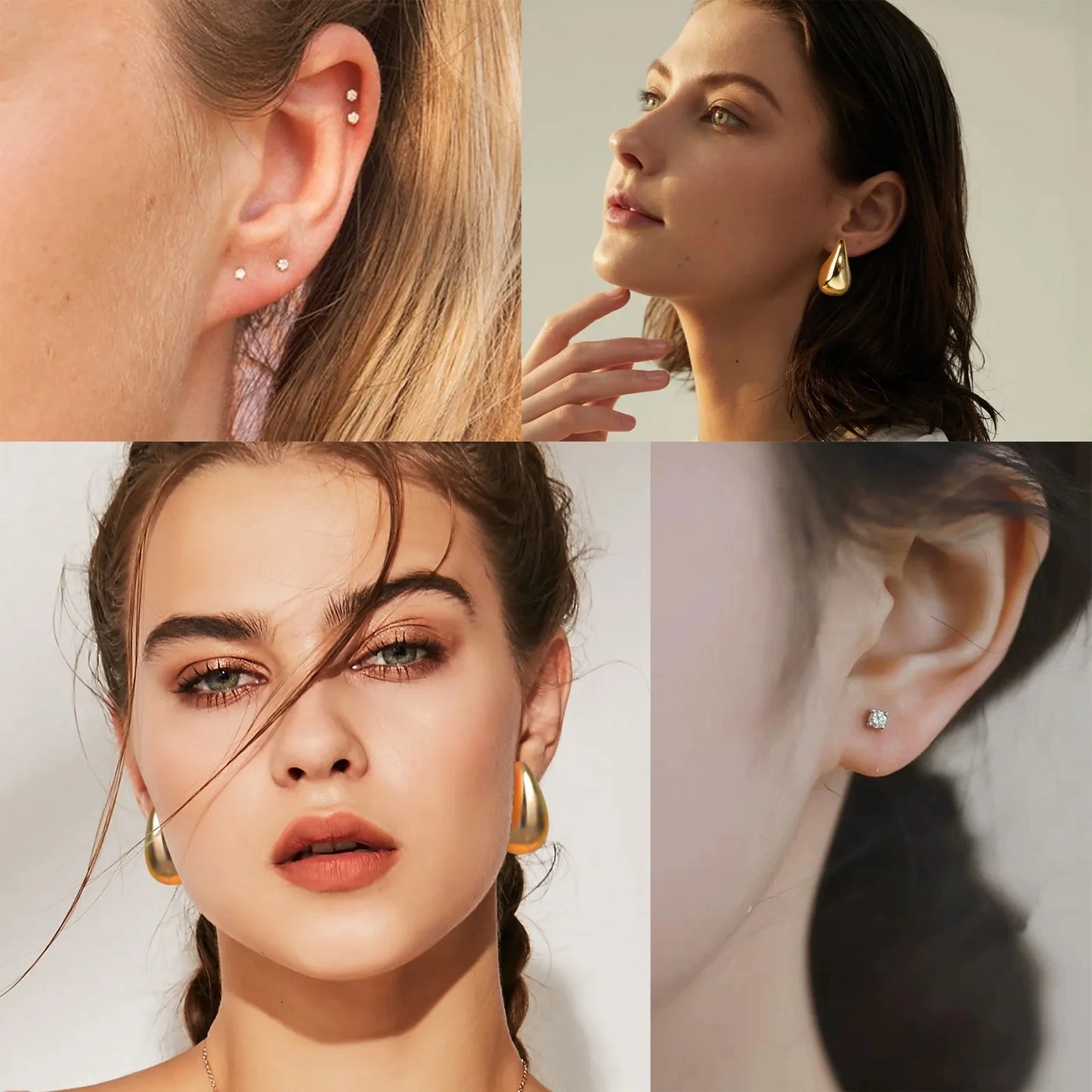 3 Pairs Gold Earrings Set, 14K Gold Plated Multipack Huggie Hoop Earrings for Women