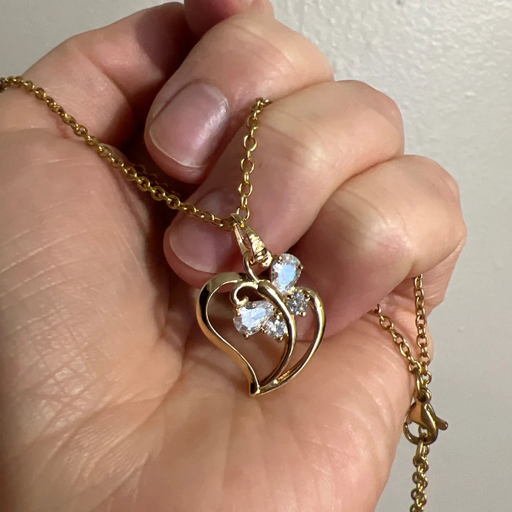 Trendy Cubic Zirconia Butterfly Heart Necklace Pendant 45Cm Female Gold Color Neck Chain for Women Jewelry Collier Femme 2023