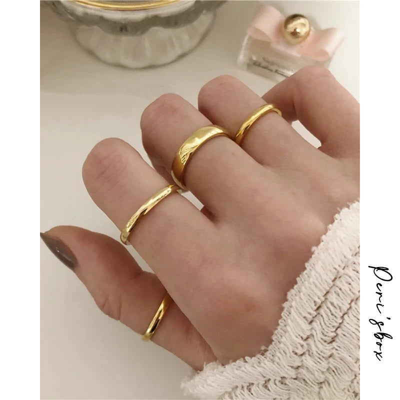 9 Sizes Polished Wide Thin Gold Color Rings Titanium Steel Geometric Rings for Women round Circle Minimalist Ring New
