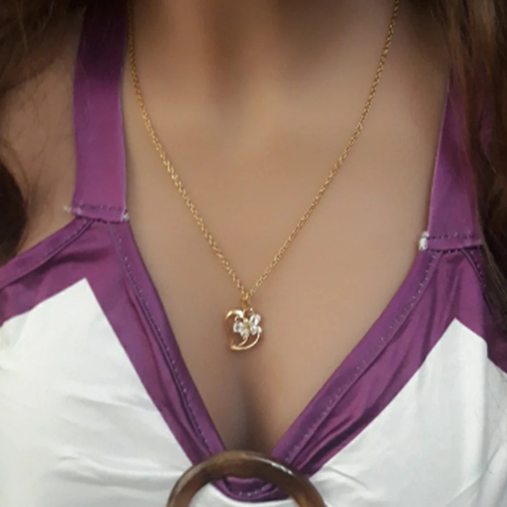 Trendy Cubic Zirconia Butterfly Heart Necklace Pendant 45Cm Female Gold Color Neck Chain for Women Jewelry Collier Femme 2023