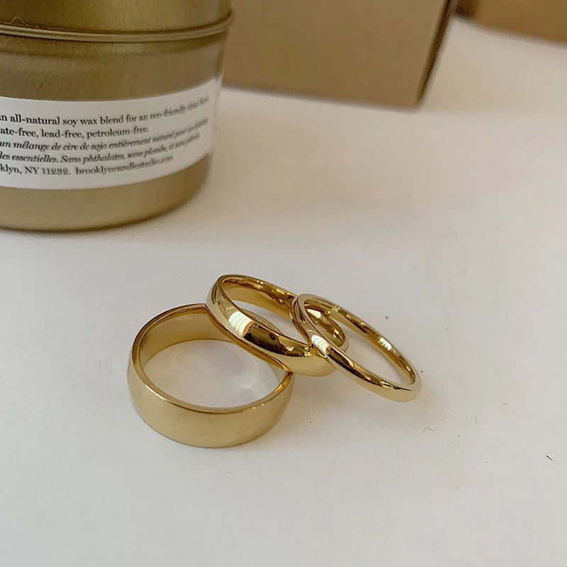 9 Sizes Polished Wide Thin Gold Color Rings Titanium Steel Geometric Rings for Women round Circle Minimalist Ring New
