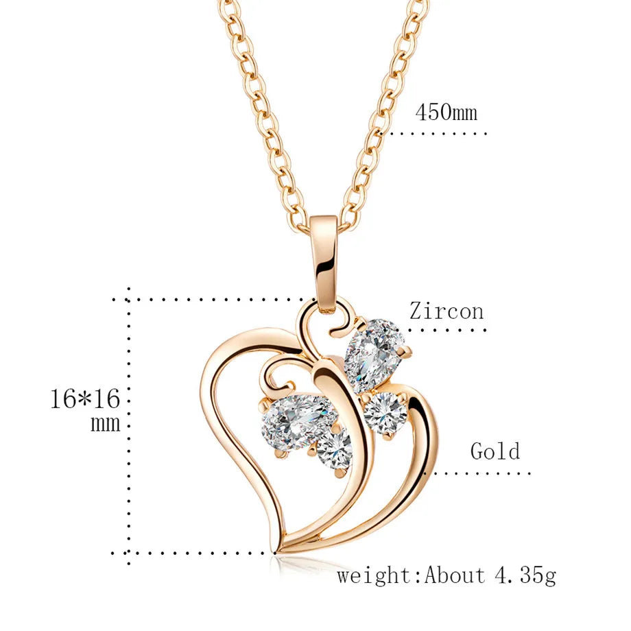 Trendy Cubic Zirconia Butterfly Heart Necklace Pendant 45Cm Female Gold Color Neck Chain for Women Jewelry Collier Femme 2023